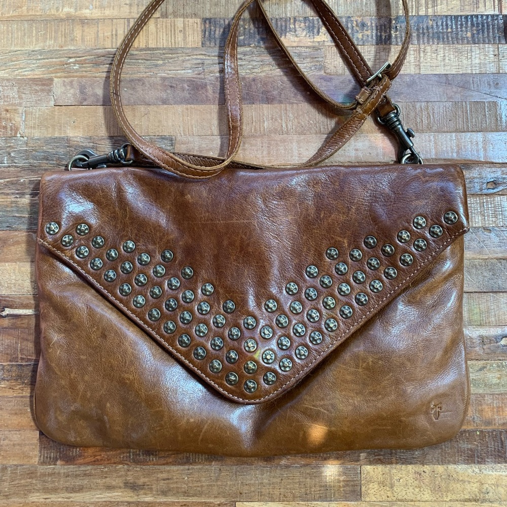 Frye Studded Leather Crossbody Bag with Middle Large Pocket